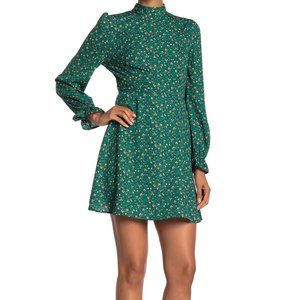 Abound Mock Neck Printed Dress Green Floral Small